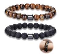 nernnernv 2 Piece Mens Tiger Eye Bracelet for Men with Healing Crystals, Adjustable Beaded Bracelet for Men Minimalist Spiritual Jewelry Gift for Him