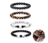 nernnernv 4Pcs Tiger Eye Bracelet, Beaded Bracelets, Gifts for Anniversary Birthday Christmas Fathers Day Valentines Day Stocking Fillers for Men(19CM)