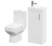 Nero 1 Door Floor Standing Cloakroom Vanity Unit and Toilet Suite | Gloss White | ABS Polished Chrome | 400mm