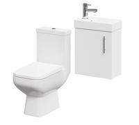 Nero 1 Door Wall Hung Cloakroom Vanity Unit and Toilet Suite | Gloss White | ABS Polished Chrome | 400mm
