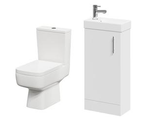 Nero Compact 1 Door Floor Standing Cloakroom Vanity Unit and Toilet Suite including Paulo Toilet | Gloss White | ABS Polished Chrome | 400mm