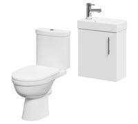Nero Compact 1 Door Wall Mounted Cloakroom Vanity Unit and Toilet Suite including Ideal Toilet | Gloss White | MDF | 400mm