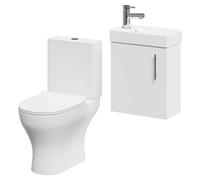 Nero Compact 1 Door Wall Mounted Cloakroom Vanity Unit and Toilet Suite including Jubilee Open Back Toilet | Gloss White | MDF | 400mm