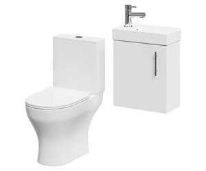 Nero Compact 1 Door Wall Mounted Cloakroom Vanity Unit and Toilet Suite including Jubilee Open Back Toilet | Gloss White | MDF | 400mm