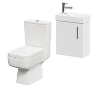 Nero Compact 1 Door Wall Mounted Cloakroom Vanity Unit and Toilet Suite including Paulo Toilet | Gloss White | ABS Polished Chrome | 400mm