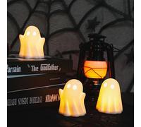 NEROSUN 3 Pack Cute Ghost Light Up Halloween Decor, LED White Ceramic Spooky Flameless Lanterns Decorative Light Fall Halloween Party Decoration for Home Bedroom Room Table Shelf