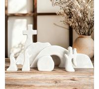 NEROSUN Empty Tomb Easter Scene and Cross Decoration, Ceramic Resurrection Scene Cross Jesus Tomb Decor, Christmas Decoration Jesus Nativity Scene for Religious Home Office Tabletop Christian Gifts