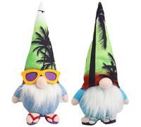 Neroyaner 2Pcs Summer Gnomes, 10 Inch Cute Plush Beach Gnome Sunglasses Dwarf Figurines Wearing Flip-Flops Hawaiian Style Ornaments