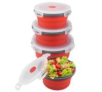Neroyaner 4PCs Collapsible Bowls 5/6/7/8 Inch Round Silicone Storage Bowls with Lids BPA-Free Collapsible Lunch Box for Camping, Microwave, Freezer