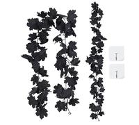 Neroyaner Black Leaf Garland 2Pcs Halloween Fall Maple Leaves Garland Autumn Wreath 5.7Ft Black Hanging Artificial Vine for Halloween Home Party Decor