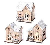 Neroyaner Christmas Village Sets 3PCS LED Light up Wood Christmas Village Scene Battery Operated Mini House Decorations Wooden Decorations