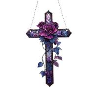Neroyaner Light Catcher Cross Sun Catcher Acrylic Stained Glass Cross Hanging Colorful Light Waterproof Wear-Resistant Sun for Outdoor Garden Yard, Style 1