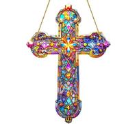 Neroyaner Light Catcher Cross Sun Catcher Acrylic Stained Glass Cross Hanging Colorful Light Waterproof Wear-Resistant Sun for Outdoor Garden Yard, Style 2