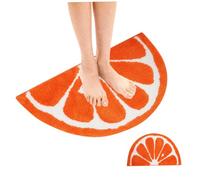 Neroyaner Orange Bath Mats 15.7x23.6'' Soft Half Circle Lemon Bath Mat Non Slip Absorbent Cute Fruit Rug Welcome Door Mat for Bedroom Bathroom Home Decor