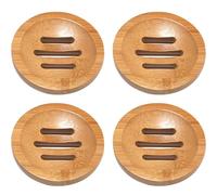 Neroyaner Shower Steamers Tray Bamboo Soap Holder, 4PCS 3.2 Inch Natural Bamboo Soap Dish with Drainage Holes, Non Slip Shower Steamers Tray, Round Dish for, Counter