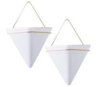 Neroyaner Wall Plant Shelf Hanging Planter, 2PCS Geometric Triangle Wall Plant Holder, Ceramic Wall Mounted Plant Holder, For Succulent, Faux Plants, Home Decor, White