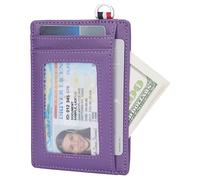 Nersunda Slim Minimalist Front Pocket Wallet, Travel RFID Blocking Small Leather Thin Wallet, Credit Card Holder for Men and Women, Crosshatch Leather - Purple