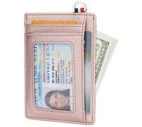 Nersunda Slim Minimalist Front Pocket Wallet, Travel RFID Blocking Small Leather Thin Wallet, Credit Card Holder for Men and Women, Crosshatch Leather - Rosy Gold