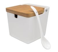 NERTHUS FIH 1335 Extra Large Square Porcelain Salt Shaker with Wooden Lid and Spoon, Elegance and Functionality in The Kitchen