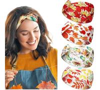 NERTNJIFOR Thanksgiving Maple Leaves Headbands for Women Knotted Headband Autumn Festive Fall Headband Soft Elastic Cloth Hair Bands Fashion Personality Hair Wrap Hair Accessories for Party(4 Pcs)
