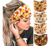 NERTNJIFOR Thanksgiving Maple Leaves Headbands for Women Wide Knotted Headband Autumn Festive Fall Headband Soft Elastic Cloth Hair Bands Fashion Personality Hair Wrap for Party(4 Pcs) (Maple, Wide)