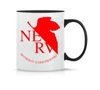 Nerv Logo, Neon Genesis Evangelion Coffee Tea Cup in Magical Classic Ceramic White Black Pink 330 ml