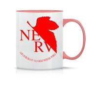 Nerv Logo, Neon Genesis Evangelion Coffee Tea Cup in Magical Classic Ceramic White Black Pink 330 ml