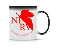 Nerv Logo, Neon Genesis Evangelion Coffee Tea Cup in Magical Classic Ceramic White Black Pink 330 ml
