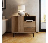 GFW Nervata Single Door 2 Drawer Single Shelf Oak and Black Ribbed Compact Sideboard - Size: 72 x 78 x 39cm - Wilko