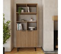 GFW Nervata 2 Door 5 Shelf Oak and Black Ribbed Tall Shelving Unit