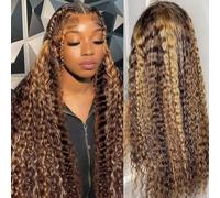 Nervoss 26 inch Ombre Deep Curly Honey Blonde HD Front Wig Lace Front Wig Pre Wave 13x6 HD Transparent Lace Front Wig