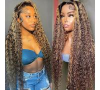 Nervoss Ombre Lace Front Wig 28 Inch Deep Wave 13x6 HD Human Hair Lace Front Wig P4/27 Curly for Women