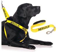 NERVOUS (Give Me Space) Yellow Colour Coded Non-Pull Dog Harness and 60cm 1.2m 1.8m Luxury Neoprene Padded Handle Lead Sets PREVENTS Accidents By Warning Others Of Your Dog In Advance (Harness & 60cm)