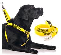 NERVOUS (Give Me Space) Yellow Colour Coded Non-Pull Dog Harness and 60cm 1.2m 1.8m Luxury Neoprene Padded Handle Lead Sets PREVENTS Accidents By Warning Others Of Your Dog In Advance (Harness & 1.2m)