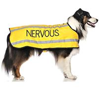 NERVOUS (Give Me Space) Yellow Colour Coded S M L Reflective Waterproof Fleece Lined Warm Dog Coats PREVENTS Accidents By Warning Others Of Your Dog In Advance (L-XL)