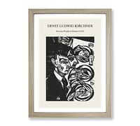 Nervous People At Dinner By Ernst Ludwig Kirchner Exhibition Museum Painting Framed Print | A4 Oak Framed Wall Art | Ready to Hang | Modern Historical Picture | Living Room Bedroom Lounge Office