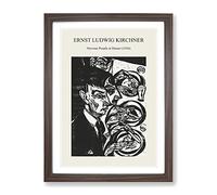 Nervous People At Dinner By Ernst Ludwig Kirchner Exhibition Museum Painting Framed Print | A4 Walnut Framed Wall Art | Ready to Hang | Modern Historical Picture | Living Room Bedroom Lounge Office