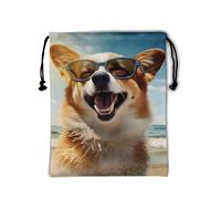 Nerxy Pet Gymnastics Grip Bag Dog Cat Drawstring Grip Bags Puppy Shoe Bag Gym Storage Pouch, Corgi on the Beach, 9.25" x 12", Drawstring