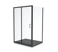 Nes Home 1000 Black Shower Sliding Door, 700 Frameless Side Panel & Slate Grey Tray