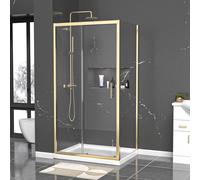 Nes Home 1000 x 760mm Shower Enclosure Sliding Door & Side Panel Brushed Brass