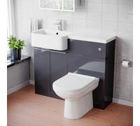 Nes Home 1000mm Anthracite Left Hand Freestanding Cabinet With Basin, Wc Unit & Toilet