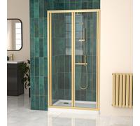 Nes Home 1000mm Brushed Brass Bi-fold Shower Door Tempered Glass