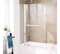 Nes Home 1000mm Curved Glass Bath Screen Swing Door & Towel Bar Chrome in Metallic Silver Nes Home Metallic Silver