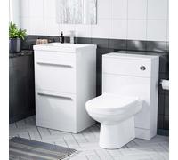 1000mm Floor Standing Vanity 2 Drawer Gloss White With Back To Wall WC Toilet