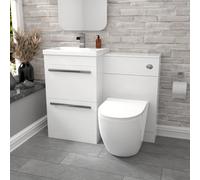 Nes Home 1000mm Freestanding White 2 Drawer Basin Vanity & Back To Wall Toilet