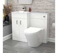 Nes Home 1000mm Gloss White Vanity Slim Basin Cabinet, WC Unit & Rimless Toilet