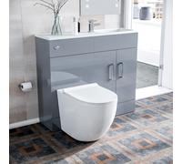 Nes Home 1000mm Grey Freestanding Slimline Vanity Basin Wc Unit & Btw Toilet