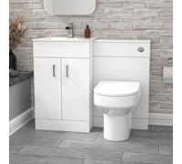 Nes Home 1000mm White Vanity Slim Basin Cabinet, WC Unit Back To Wall Toilet