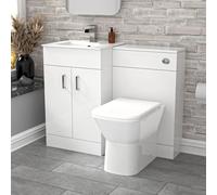 Nes Home 1000mm White Vanity Slim Basin Cabinet, WC Unit & Rimless BTW Toilet
