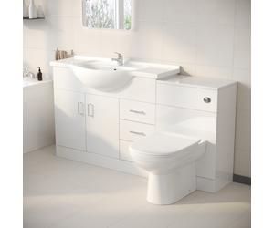 Nes Home 1050mm White Freestanding Vanity Unit With Basin, WC Unit & BTW Toilet